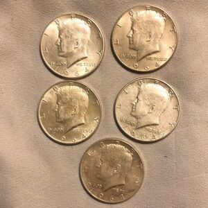 5 90% silver Kennedy half dollars